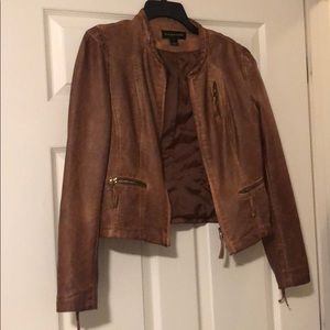 Short brown faux leather jacket
